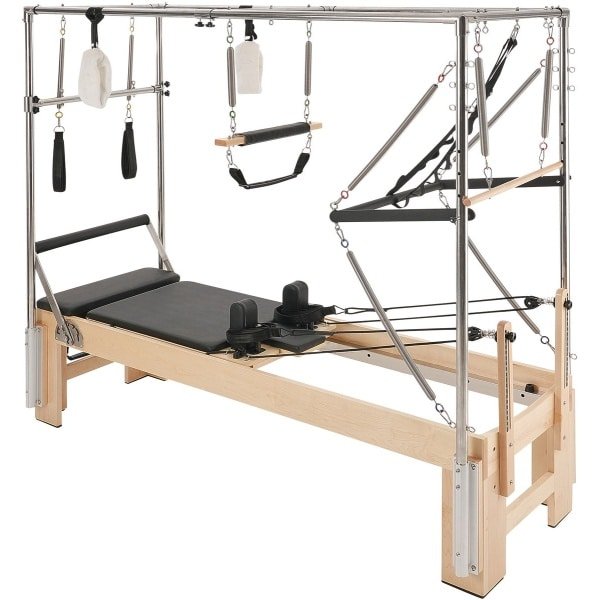 Houten Pilates Reformer met dubbele weerstand, thuisfitnessapparatuur voor krachttraining, inclusief Reformer Box en Jump Board, geschikt voor beginners en gevorderden, ondersteunt tot 180 kg