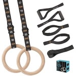 Houten gymnastiekringen met verstelbare genummerde banden - 1,1 inch Olympische ringen voor core workout en crossfit