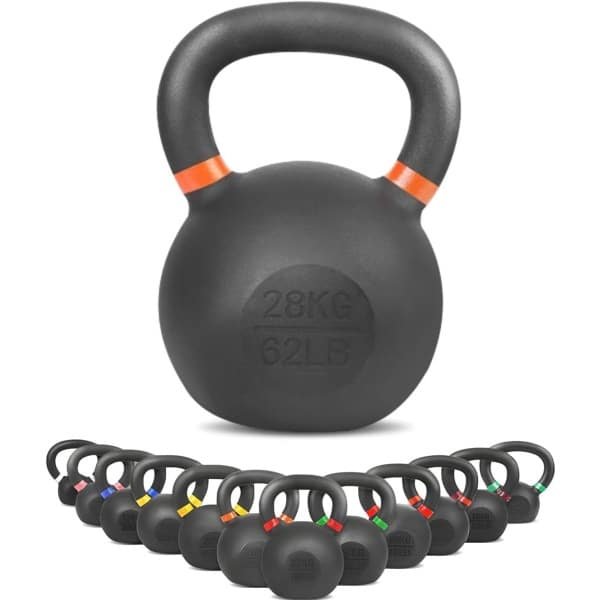 Kettlebell 4kg - 28kg van massief gietijzer met poedercoating - Schommel halter voor krachttraining thuis