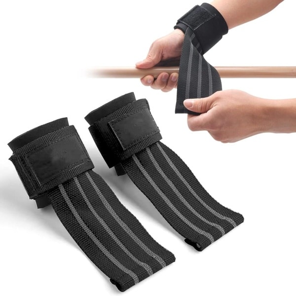 Liftingstraps voor extra grip bij krachttraining en fitness workouts, polsbandages voor bodybuilding en powerlifting, handige accessoires voor sport in de gym.