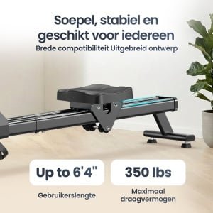 Lugia Roeitrainer - Magnetische Roeimachine - 16 Weerstandniveaus - Geschikt voor lange gebruikers - Inklapbaar Roeiapparaat -