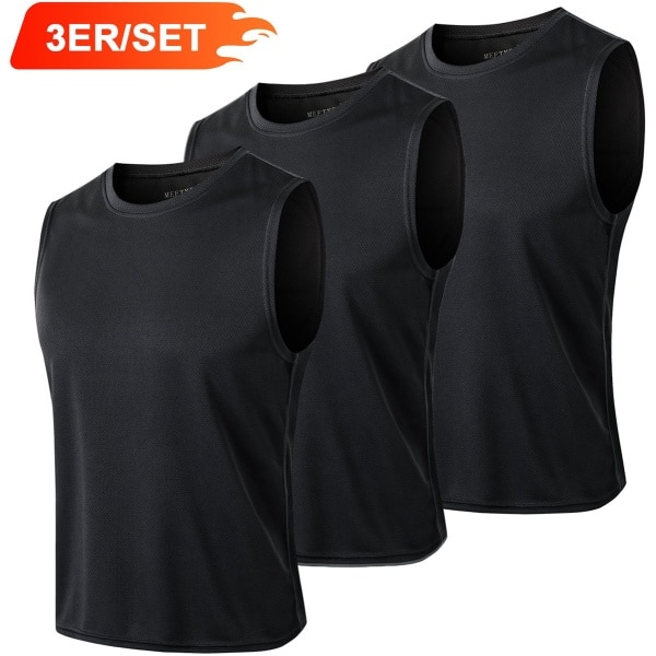 MEETYOO 3-Pack Heren Atletiekshirts Mouwloos Trainings Tanktop Sport Basislaag Sport Tanktop Heren - Sportkleding Man - Fitnesskleding - Jongens Kleding voor Fitness, CrossFit & Gym Hardlopen Basketbal Training & Actieve kleding-Type B-ZWART-XL