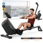 MERACH Roeimachine voor thuis - Stille magnetische roeitrainer - LCD-display - 16-staps magnetisch systeem - Bluetooth-monitor - Verstelbare tablet-houder - Slimme app-monitoring - Eenvoudige montage - 160 kg gewichtscapaciteit - Verticale opslag