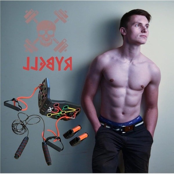 Multifunctioneel 12-in-1 Push Up Board Kit - krachttraining lichaamsgewicht - opvouwbaar - push-upgrepen - kleurcodering - verschillende oefeningen - springtouw - thuis - man - vrouw