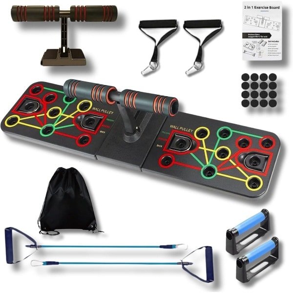 Multifunctioneel Push Up Board met Sit Up Standaard en Weerstandsbanden voor Krachttraining Thuis