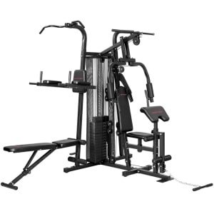 Multifunctioneel Trainingsstation - Pull Up Station - Dip Station - Power Tower - 10+ Oefeningen - Verstelbare Fitnessbank en Gewichtsstack (tot 69 kg) - Krachtstation - Thuisgym - Thuis Fitness & Krachttraining - Zwart