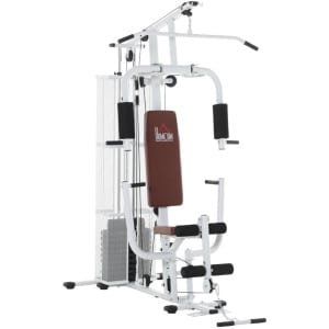 Multifunctioneel Trainingsstation - met Gewichten, Lat pulldown, Leg Curl - Verstelbare Gewichtsstack (tot 45 kg) - Krachtstation - Thuisgym - Thuis Fitness & Krachttraining - Fitnesscentrum - Wit