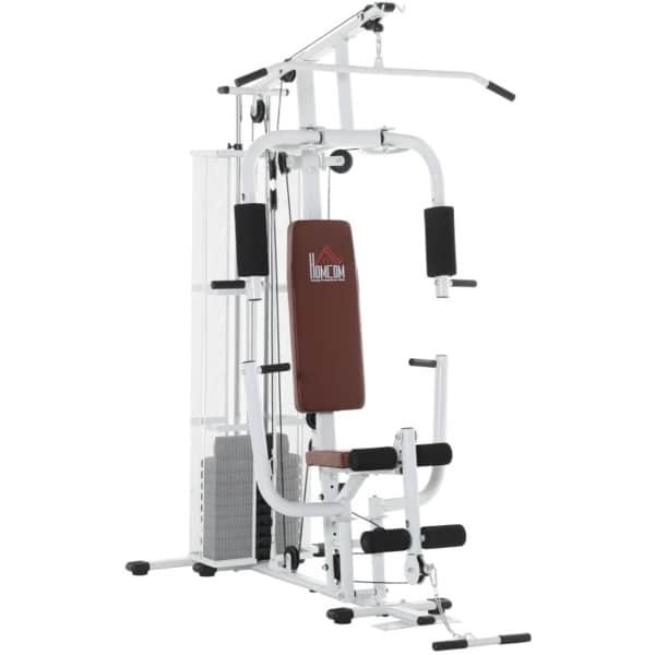 Multifunctioneel Trainingsstation - met Gewichten, Lat pulldown, Leg Curl - Verstelbare Gewichtsstack (tot 45 kg) - Krachtstation - Thuisgym - Thuis Fitness & Krachttraining - Fitnesscentrum - Wit