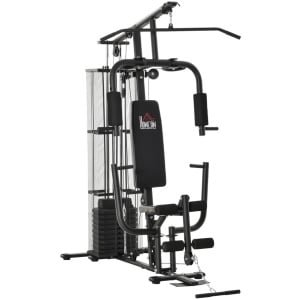 Multifunctioneel Trainingsstation - met Lat pulldown - Butterfly Bar - Verstelbare Gewichten en Touw (tot 45 kg) - Krachtstation - Thuisgym - Thuis Fitness & Krachttraining - Fitnesscentrum - Zwart