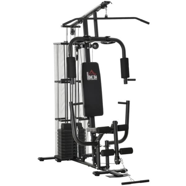 Multifunctioneel Trainingsstation - met Lat pulldown - Butterfly Bar - Verstelbare Gewichten en Touw (tot 45 kg) - Krachtstation - Thuisgym - Thuis Fitness & Krachttraining - Fitnesscentrum - Zwart