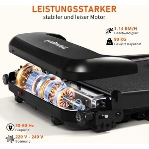 NETTLIFE - Loopband Inklapbaar 14 km/u - met 7% helling - met LED-display en handrailknoppen - voor hartslagmeting - Loopband Bureau - Inklapbare Treadmill - Fitness voor Thuis - Max. 90 KG