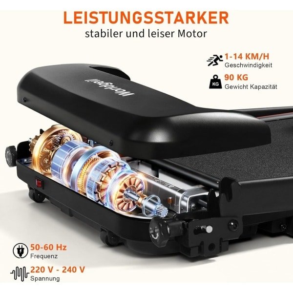 NETTLIFE - Loopband Inklapbaar 14 km/u - met 7% helling - met LED-display en handrailknoppen - voor hartslagmeting - Loopband Bureau - Inklapbare Treadmill - Fitness voor Thuis - Max. 90 KG