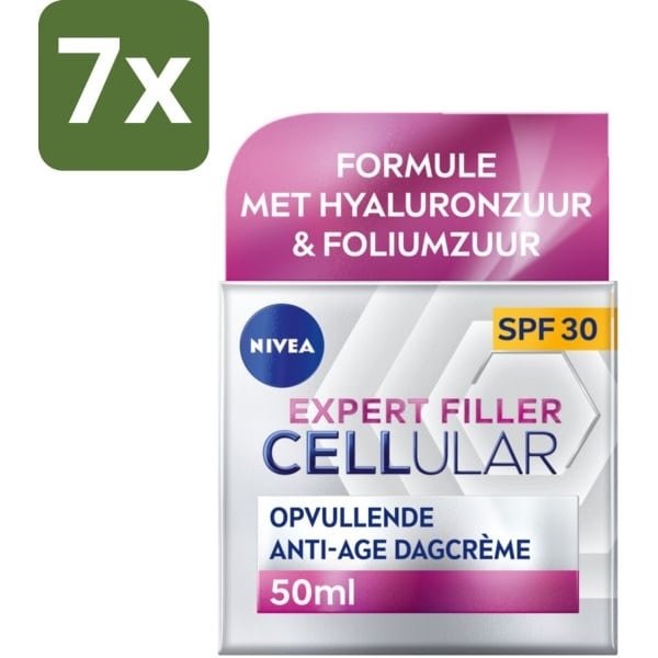 NIVEA - CELLular Expert Filler Dagcrème - Anti-Veroudering Gezichtscrème - SPF 30 - Met Hyaluronzuur, Creatine & Foliumzuur - 50 ml - Bulkverpakking - 7 stuks
