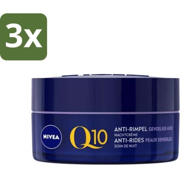 NIVEA - Nachtcrème - Q10 POWER Anti-Rimpel Gevoelig - Voor gevoelige huid - Met Q10, Creatine & Zoethoutextract - 50 ml - Bulkverpakking - 3 stuks
