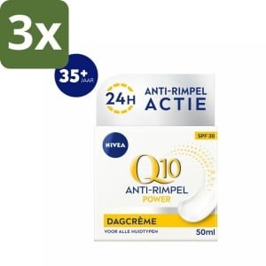 NIVEA - Q10 POWER Dagcrème - Anti-Rimpel Crème - SPF 30 - Voor alle huidtypen - Met Q10 & Creatine - Collageenversterker - 50 ml - Bulkverpakking - 3 stuks