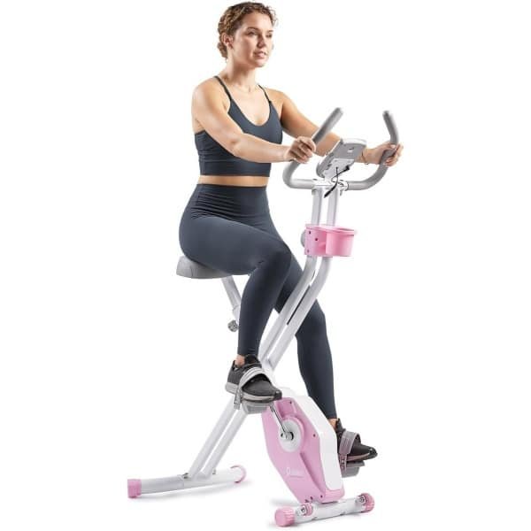Opvouwbare Magnetische X-Bike Hometrainer in Roze met 14 Weerstandsniveaus en App Ondersteuning
