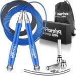 Pro Speed Springtouw Volwassen Fitness 3 m - Gewogen Springtouw - Verstelbaar - Aluminium - Boksen Gym - MMA Crossfit - Workout - Reserve Kabel - Gewichten Beschermers - Mannen Vrouwen springtouw mat