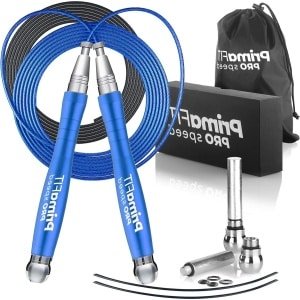 Pro Speed Springtouw Volwassen Fitness 3 m - Gewogen Springtouw - Verstelbaar - Aluminium - Boksen Gym - MMA Crossfit - Workout - Reserve Kabel - Gewichten Beschermers - Mannen Vrouwen springtouw mat