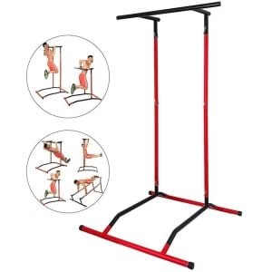 QPFO® Pull up station voor thuis - power tower met dip station - verstelbare pull up bar - fitness rek voor krachttraining - 100 kg draagvermogen - rood