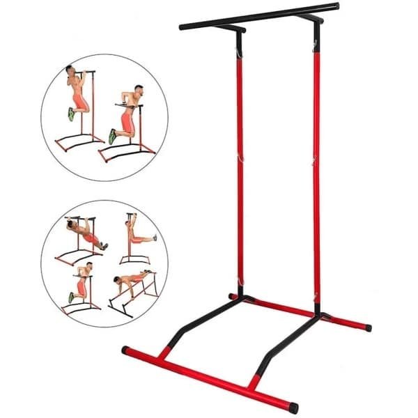 QPFO® Pull up station voor thuis - power tower met dip station - verstelbare pull up bar - fitness rek voor krachttraining - 100 kg draagvermogen - rood