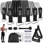 Resistance Bands set van 6 - Fitnessbanden met handvat enkelriem deuranker - Draagtas voor mannen en vrouwen krachttraining