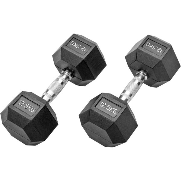 Set van 2 Rubberen Halters (2x 12,5 kg) voor Krachttraining en Fitness Studio Kwaliteit
