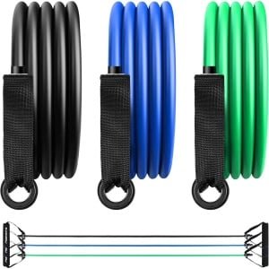 Set van 3 Weerstandsbanden met Schuimrubberen Handvatten | Fitness Elastiek voor Yoga, Pilates en Krachttraining