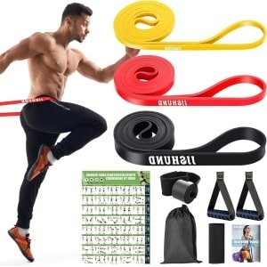 Set van 3 weerstandsbanden - latex gymnastiekbanden met deuranker - krachttraining powerlifting fitness - thuis gym yoga