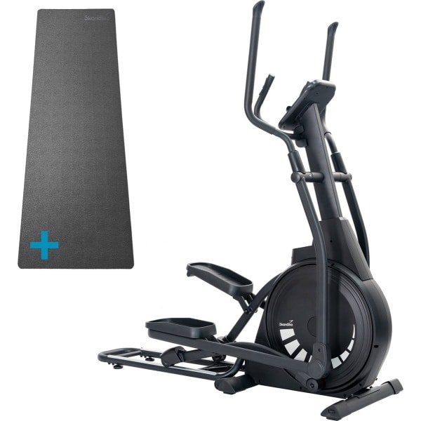 Skandika Carbon P23 Crosstrainer SET - Crosstrainer - Crosstrainer (172l x 63.5b x 179h cm) + Mat (65 x 230 cm) - Elliptische trainer voor thuisgebruik, inklapbaar, 23 programma's, app-compatibel, 16 weerstandsniveaus - Duurtraining - zwart