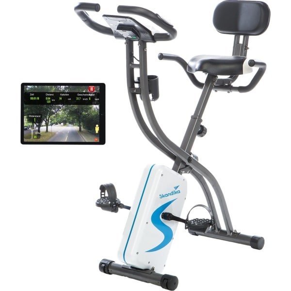 Skandika Foldaway X-2000 Hometrainer Fiets - Hometrainers - Fitnessbike - Hometrainer fiets inklapbaar - X-Bike F-Bike Fitness fiets opvouwbaar met handpulssensoren, LCD display, 130 kg max. Gebruikersgewicht - wit