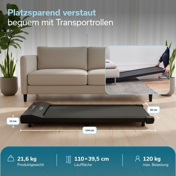 Skandika Walking Pad Nordik K6 - loopband voor thuis, 6 km/u, 110 × 39,5 cm loopvlak, led-display, afstandsbediening, Kinomap App-compatibel, fitnessapparaat voor conditietraining, kantoor