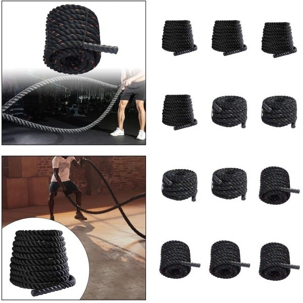 Touw voor gevechtstraining, fitnesstouw, krachttraining, geschikt voor de sportschool, 25 mm x 2,8 m, zwart. Sportuitrusting - fitness, hardlopen, yoga - fitnessapparatuur en accessoires.