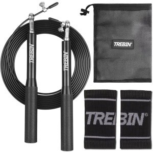 Trebin Professioneel Sport Springtouw inclusief Zweetbandjes - Speedrope - Verstelbaar - Jump Rope - voor Volwassenen en Kinderen - Crosstraining HIIT en Krachttraining - Zwart