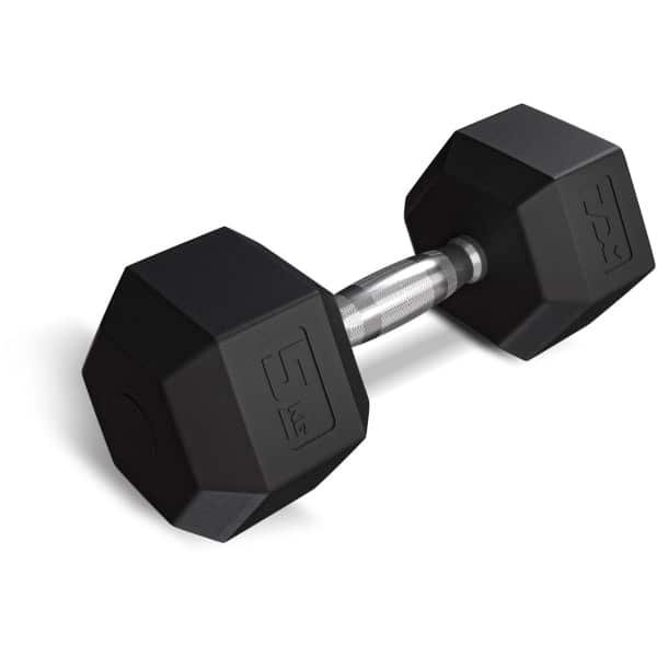 Trex Sport TX-050RD - Dumbbell - Staal met rubber - Voor krachttraining - 1×5 kg - Geribbelde greep