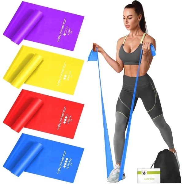 VALYPANOR Terra Band 2 m - set van 4 fitnessbanden - weerstandsniveaus voor yoga-pilates-crossfit - spieropbouw-fysiotherapie met draagtas - handleiding voor oefeningen