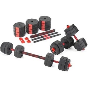 Verstelbare Halterset 2-in-1 voor Krachttraining Thuis, 2x15 kg Korte Halters en Lange Halterstang, Duurzaam en Veilig, Gewichten voor Fitness