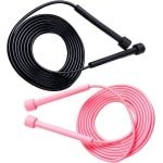 Verstelbare Springtouwen 280 cm - 2 stuks PVC Fitness Rope voor Cardio, Conditiesport en Personal Training - Draaibare Kogellagers, Antislip Handvatten - Zwart & Roze