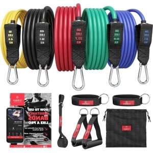Weerstandsbanden Fitness Set + Trainings eBook - Tubes - Elastische Work-Out Power Weerstand Banden: Handvaten Deuranker Enkelbanden | Krachttraining Gym