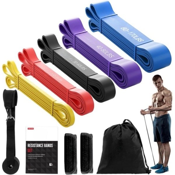 Weerstandsbanden - Resistance Band - Fitness Elastiek - Sport Elastiek Banden - Fitness Band - Set van 5 - Booty Band - Inclusief Draagzakje - Krachttraining - 5-150 lbs - Multikleur