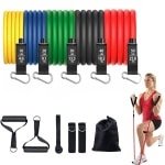 Weerstandsbanden Set - Trainingsbanden met Handvatten - Fitnessbanden met Deuranker - Enkelbanden voor Krachttraining, Fysiotherapie - Homegym voor Mannen en Vrouwen, Yoga, Pilates 150 LBS