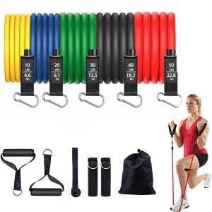 Weerstandsbanden Set - Trainingsbanden met Handvatten - Fitnessbanden met Deuranker - Enkelbanden voor Krachttraining, Fysiotherapie - Homegym voor Mannen en Vrouwen, Yoga, Pilates 150 LBS