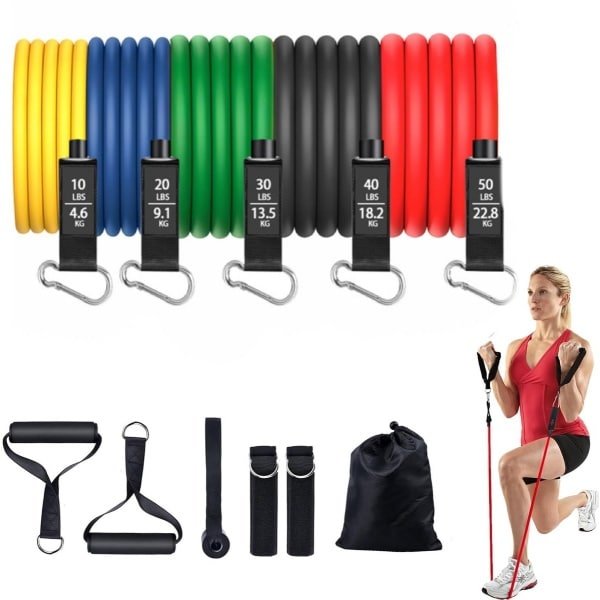 Weerstandsbanden Set - Trainingsbanden met Handvatten - Fitnessbanden met Deuranker - Enkelbanden voor Krachttraining, Fysiotherapie - Homegym voor Mannen en Vrouwen, Yoga, Pilates 150 LBS
