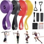 Weerstandsbanden krachttraining, fitnessbanden met 4 weerstandsniveaus, sterke optrekbanden, weerstandsbanden, weerstandsbanden set met handvatten deuranker draagtas voor heren dames