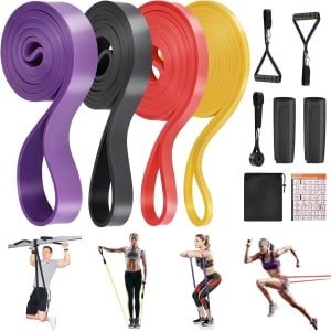 Weerstandsbanden krachttraining, fitnessbanden met 4 weerstandsniveaus, sterke optrekbanden, weerstandsbanden, weerstandsbanden set met handvatten deuranker draagtas voor heren dames
