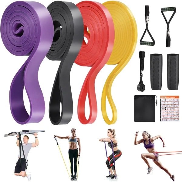 Weerstandsbanden krachttraining, fitnessbanden met 4 weerstandsniveaus, sterke optrekbanden, weerstandsbanden, weerstandsbanden set met handvatten deuranker draagtas voor heren dames