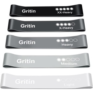 Weerstandsbanden, set van 5, fitnessband, gymnastiekband, 100% latex, theraband met handleiding in het (mogelijk niet beschikbaar in het Nederlands) en draagtas voor spieropbouw, yoga, crossfit, gymnastiek enz.