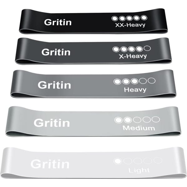 Weerstandsbanden, set van 5, fitnessband, gymnastiekband, 100% latex, theraband met handleiding in het (mogelijk niet beschikbaar in het Nederlands) en draagtas voor spieropbouw, yoga, crossfit, gymnastiek enz.