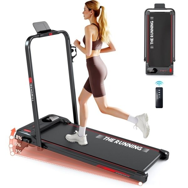 YEE RUN Elektrische Loopband 2,5pk Motor - met 8% Helling - 1-12km/u Snelheidsbereik - Inklapbaar Loopband - Walking Pad - met Afstandsbediening - Veiligheidssleutel - Tablet-/telefoonhouder.