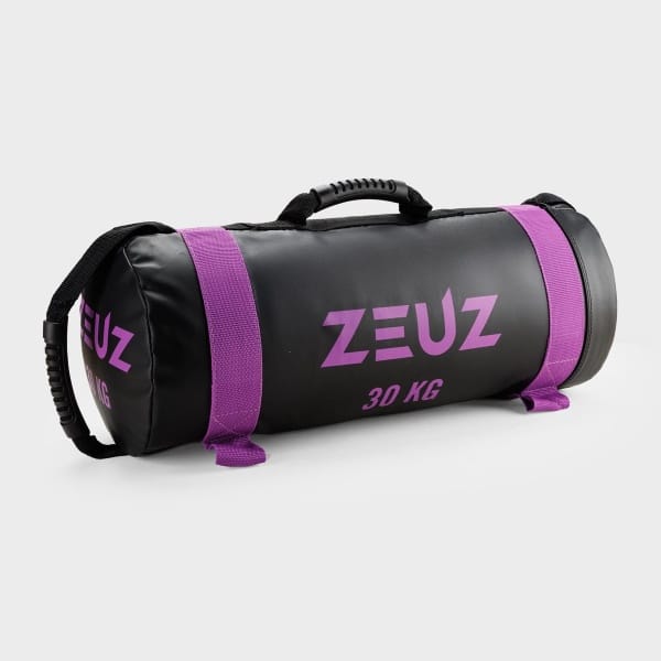 ZEUZ Powerbag 30 KG - Core Power Bag voor Fitness & CrossFit - Sandbag & Gewichtzak - 55 x 22 cm - Zwart & Paars