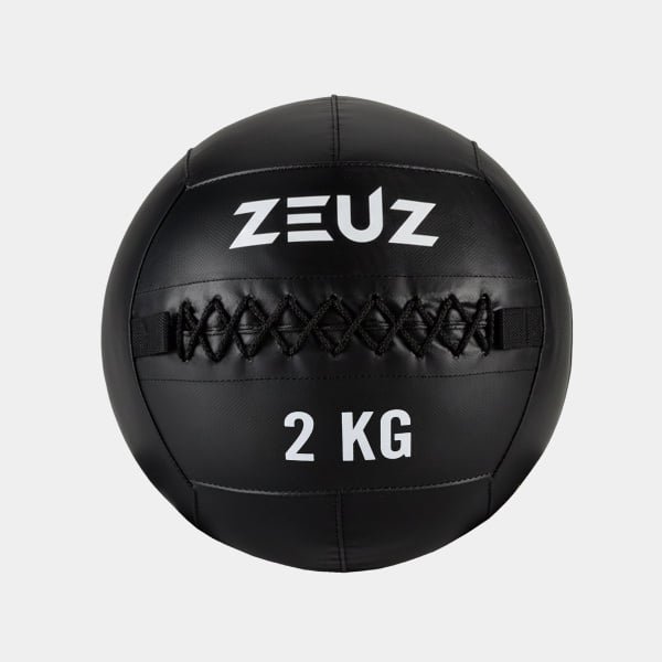 ZEUZ Wall Ball 2 KG Pro+ Geschikt voor CrossFit, Fitness & Hyrox - PU Foam Vulling & Vinyl - 2kg & 35 CM Diamter - Zwart & Wit